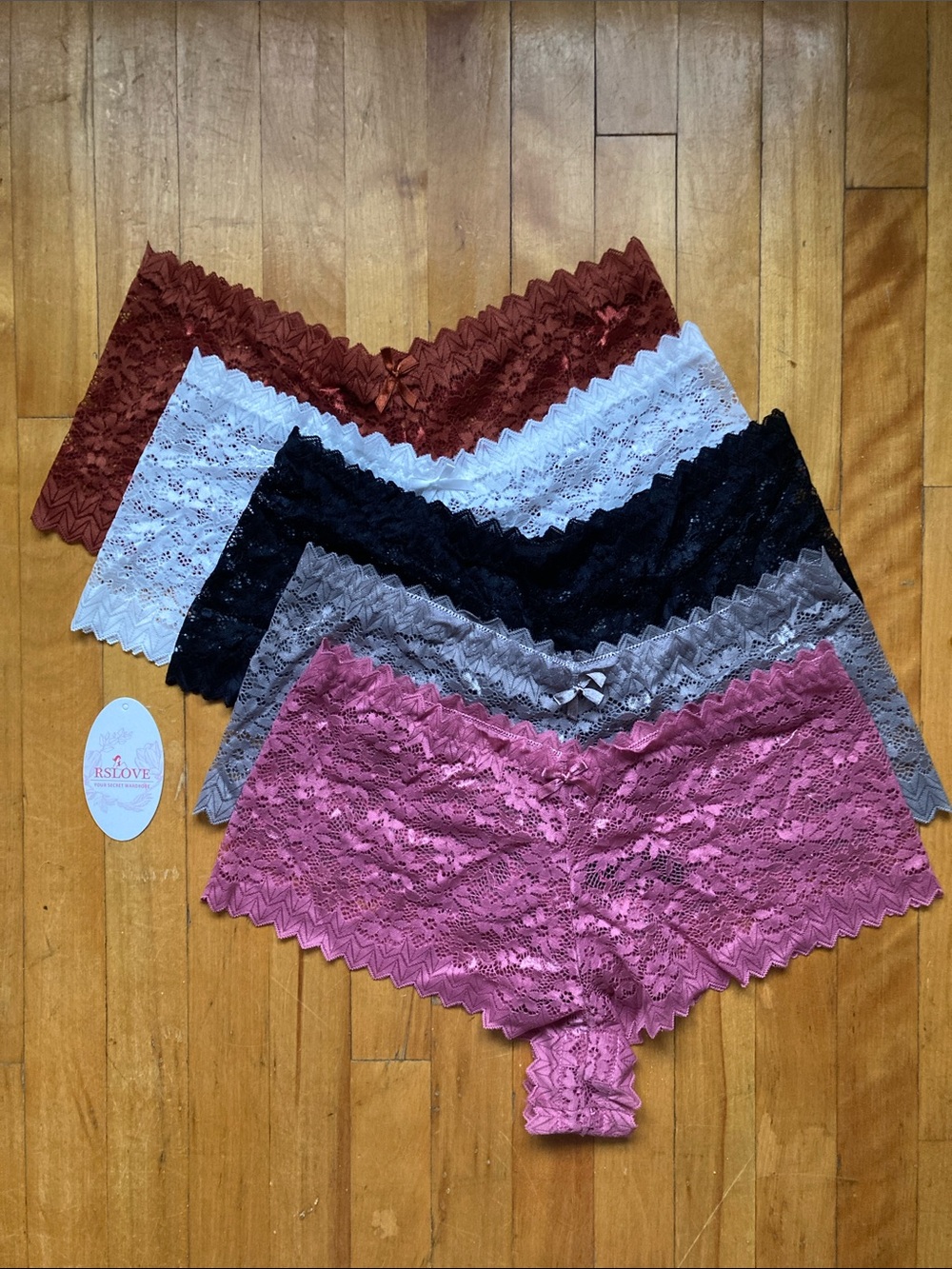 NEW 5pk Lace Boyshorts Pack - Pink, Black, White, Gray, Rust